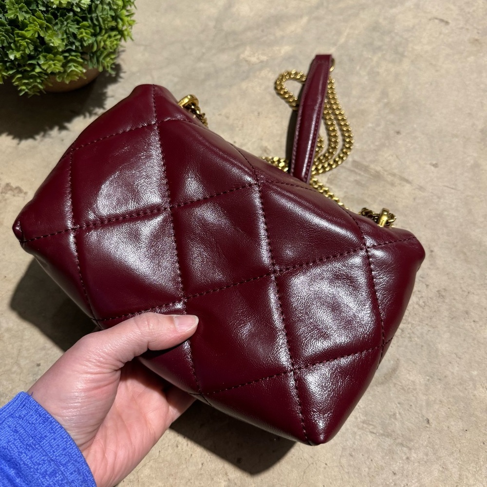 Ted Baker Ginn Quilted Leather Bag Mini‎ Crossbody Evening Red Gold Fall Firmal - Picture 5 of 9